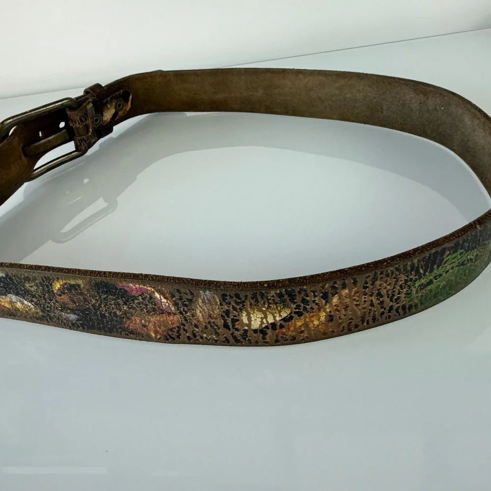 Leather Island Belt Mens 40 Snakes Brown Italian Leather Hand Stained Distressed